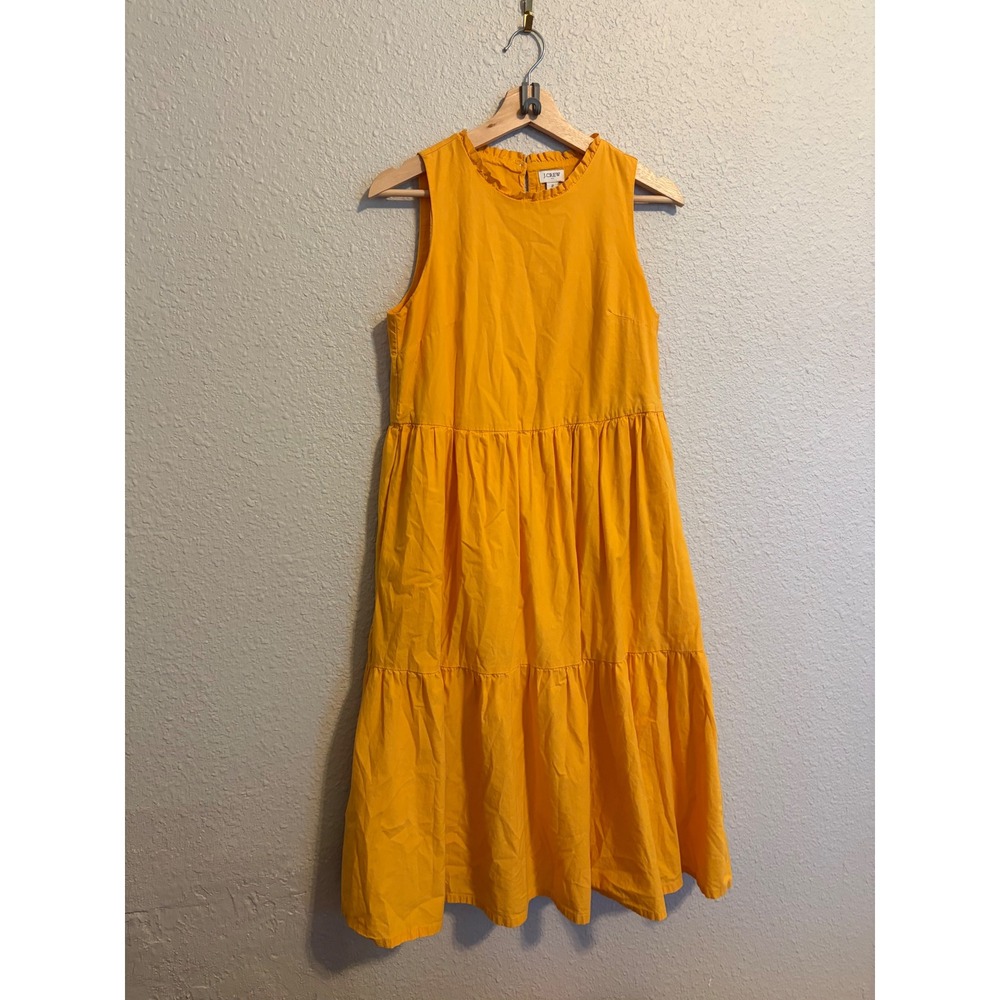 J.Crew Yellow Ruffle Neck Tiered Sleeveless Midi Dress Size 2 Cotton Blend